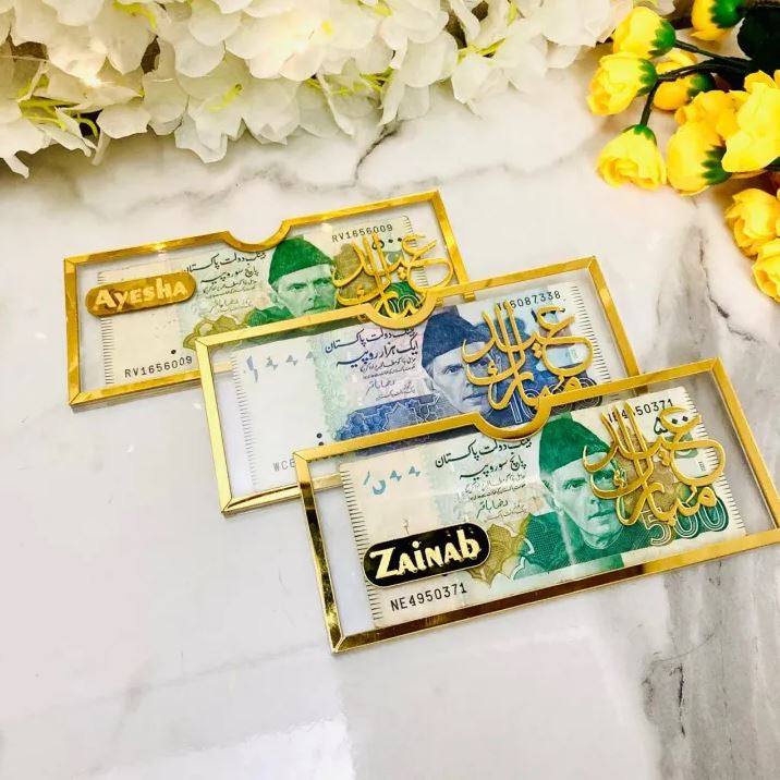 Customized Name Acrylic Eidi Envelope | Laser Cut Eid Mubarak Eidi Box | Premium Money Envelope for Eid Gifts